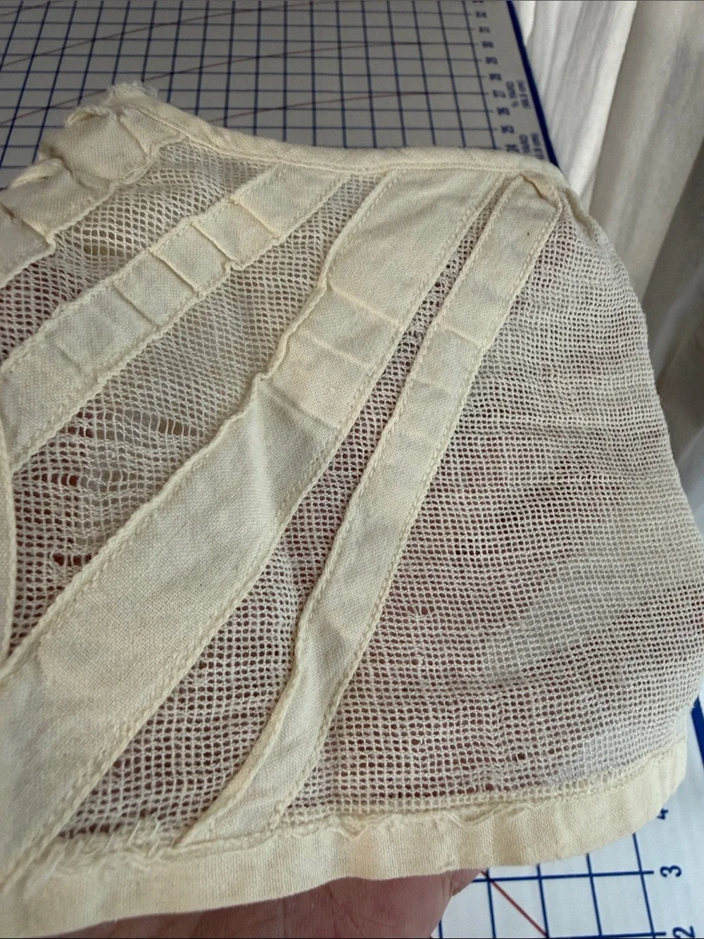 Antique c1900 Infant Baby Bonnet Cap Cotton Net Lace-Up Heirloom Sewing Study